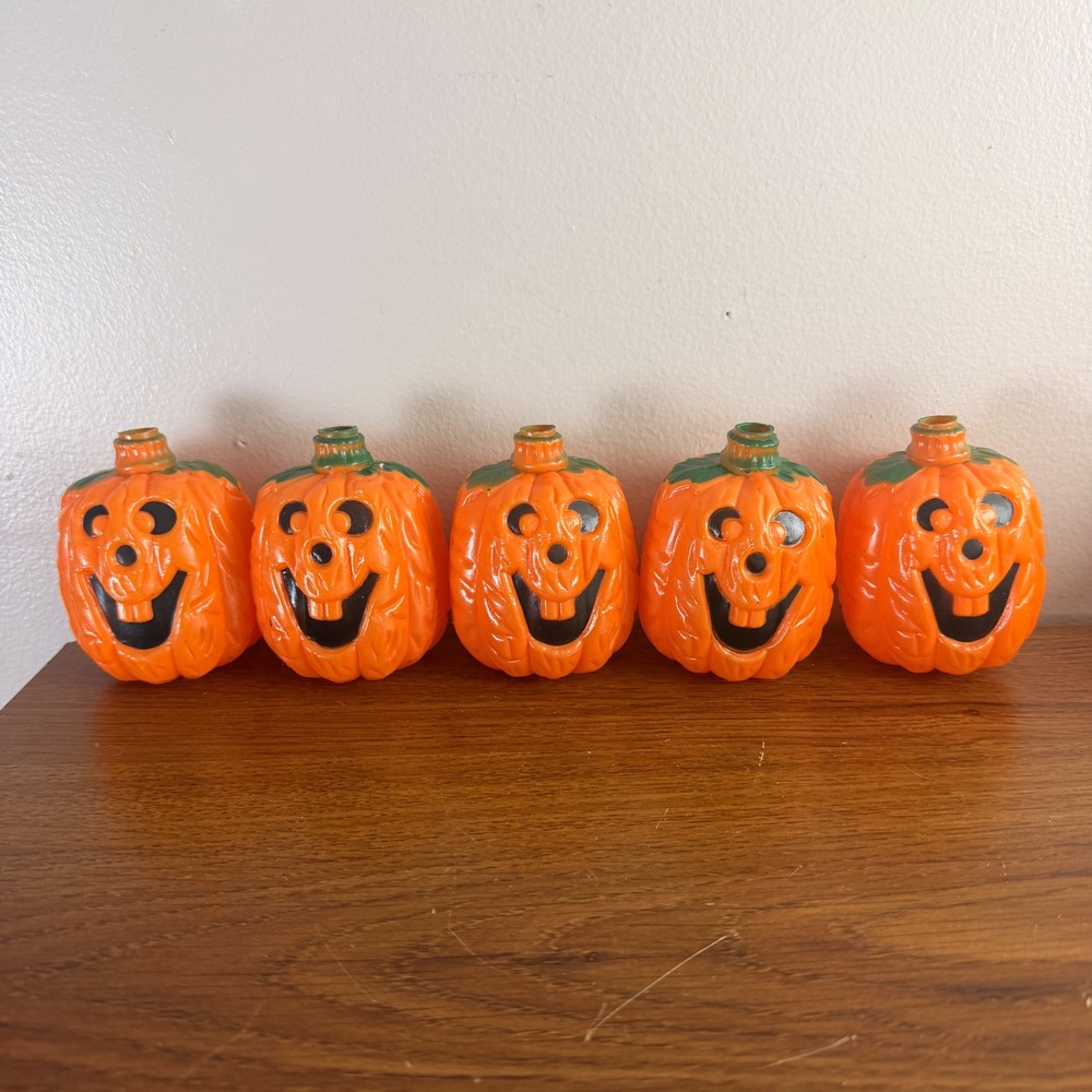 Vintage Halloween Pumpkin Light Covers Jack O Lantern Hard Plastic Lot of 5
